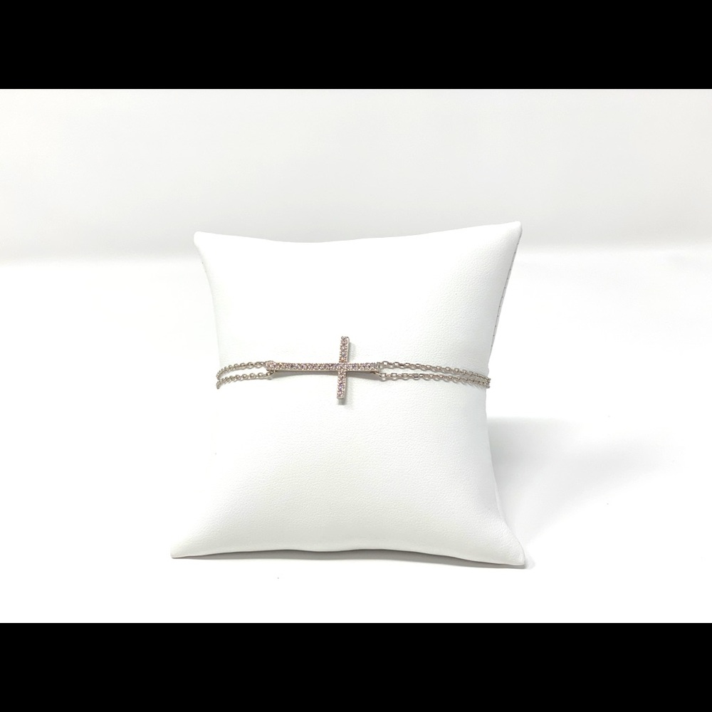 Double Stranded Sterling Silver CZ Cross Bracelet